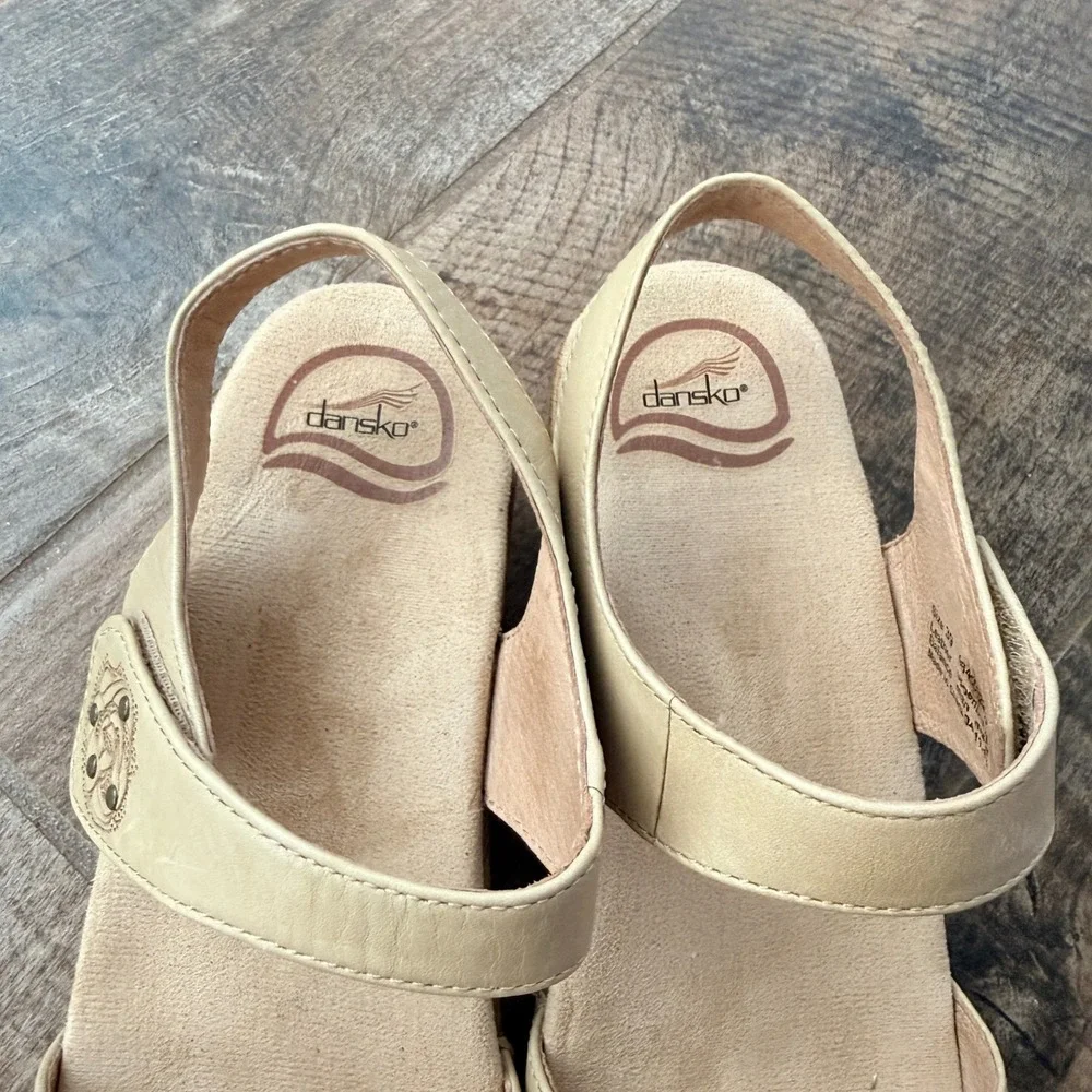 Dansko Beige Leather Wedge Sandals